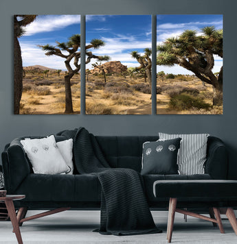 25722592-MGV-CV-60X30-3P-Joshua Tree Desert Wall Art Canvas Print, Framed Southwestern Nature Art Picture Print, Rustic Earth Tones Perfect Southwestern