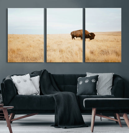 61392510-MGV-CV-60X30-3P-Buffalo Wall Art Wall Art Canvas Print, Framed Western Wildlife Decor Art Picture Print, Rustic Farmhouse Art Perfect Rustic