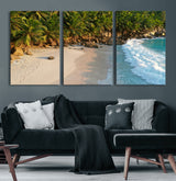82312665-MGV-CV-60X30-3P-Tropical Beach Wall Art Canvas Print, Framed Ocean Waves Art Picture Print, Palm Trees Perfect Coastal Minimalist Decor Artwork