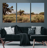 16114018-MGV-CV-60X30-3P-Joshua Tree Wall Art Canvas Print, Framed Desert Landscape Art Picture Print, Mountain Horizon Perfect Southwestern Boho Decor