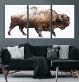 94261165-MGV-CV-36X24-Snowy Buffalo Wall Art Canvas Print, Framed Wildlife Photography Art Picture Print, Brown Tones Perfect Rustic Lodge Decor Decor