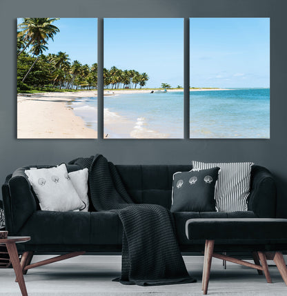 37858872-MGV-CV-36X24-Palm Tree Coast Wall Art Canvas Print, Framed Island Getaway Art Picture Print, Crystal Blue Water Perfect Tropical Coastal Decor