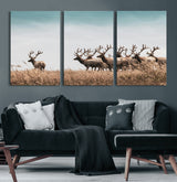 81594705-MGV-CV-60X30-3P-Elk Herd Wall Art Canvas Print, Framed Wildlife Photography Art Picture Print, Rustic Nature Print Perfect Rustic Wildlife Decor