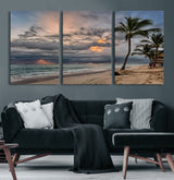62574547-MGV-CV-60X30-3P-Tropical Storm Wall Art Canvas Print, Framed Moody Beach Art Picture Print, Dramatic Sky Perfect Tropical Coastal Decor Artwork