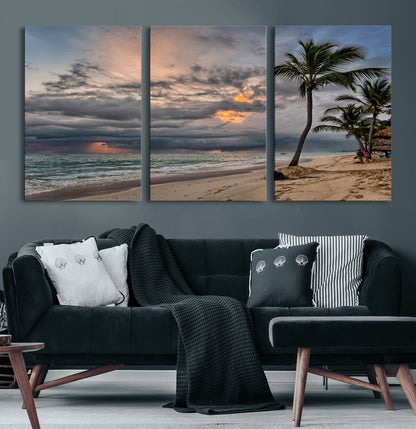 62574547-MGV-CV-60X30-3P-Tropical Storm Wall Art Canvas Print, Framed Moody Beach Art Picture Print, Dramatic Sky Perfect Tropical Coastal Decor Artwork