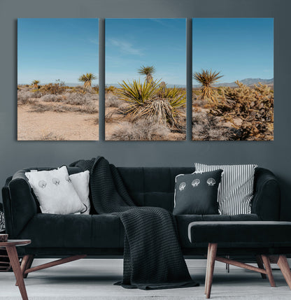 35156165-MGV-CV-60X30-3P-Joshua Tree Wall Art Canvas Print, Framed Desert Landscape Art Picture Print, Warm Earth Tones Perfect Southwestern Minimalist