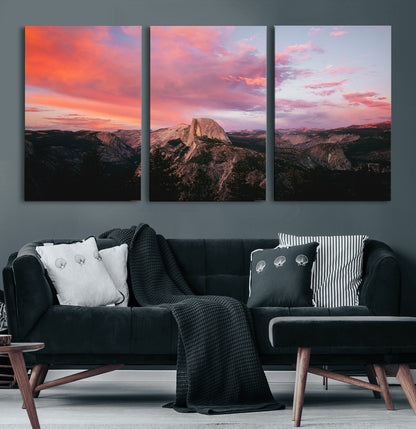 32786115-MGV-CV-60X30-3P-Half Dome Wall Art Canvas Print, Framed Yosemite National Park Art Picture Print, Dramatic Sunset Perfect Adventurous Wilderness