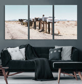 54616109-MGV-CV-60X30-3P-Desert Mailboxes Wall Art – Rustic Rural Roadside Photography Canvas Print, American Southwest Landscape Home Decor for Living