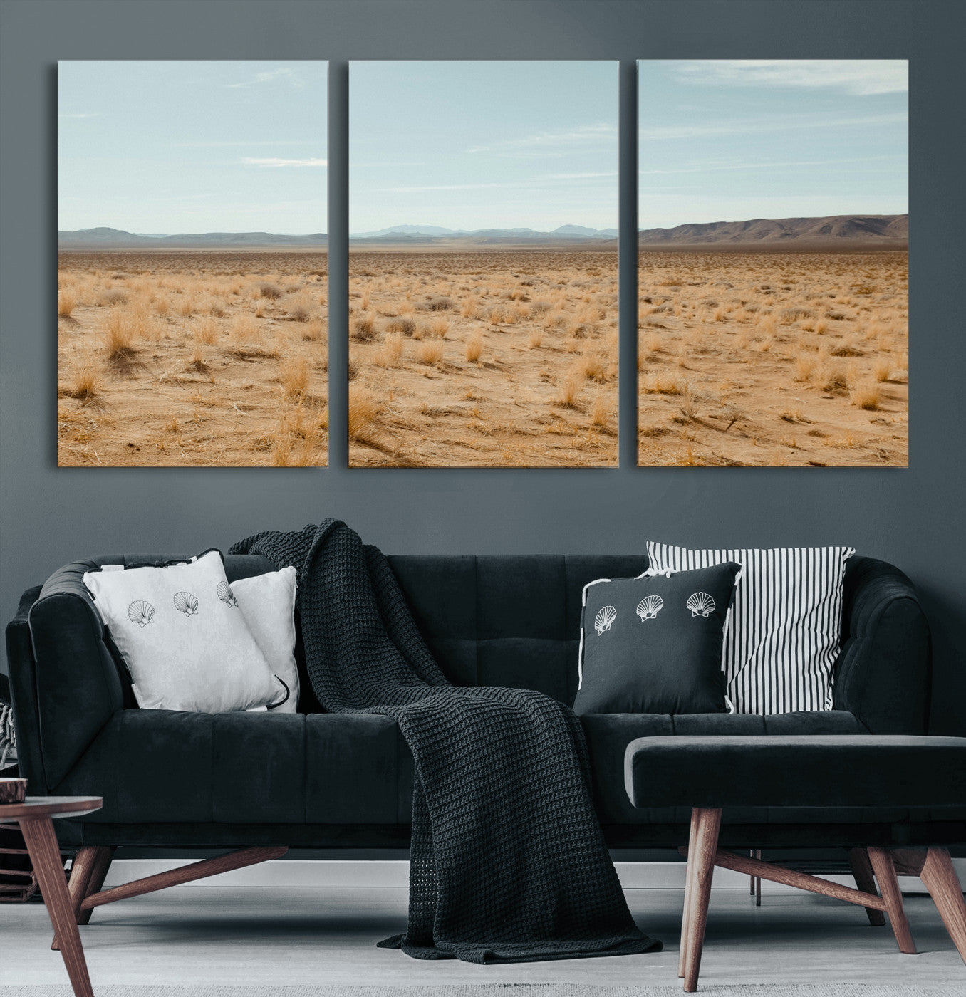55918919-MGV-CV-36X24-Desert Landscape Wall Art – Golden Grass Plains and Mountain Horizon Canvas Print, Southwest Nature Photography Decor for Living