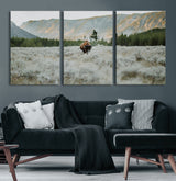 41674074-MGV-CV-60X30-3P-Bison Wall Art – American Buffalo Wildlife Photography Canvas Print, Western Mountain Landscape Artwork Rustic Nature Decor for