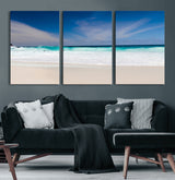 55017356-MGV-CV-60X30-3P-Ocean Beach Wall Art – Turquoise Wave and White Sand Shoreline Canvas Print, Coastal Seascape Photography Decor for Living Room,