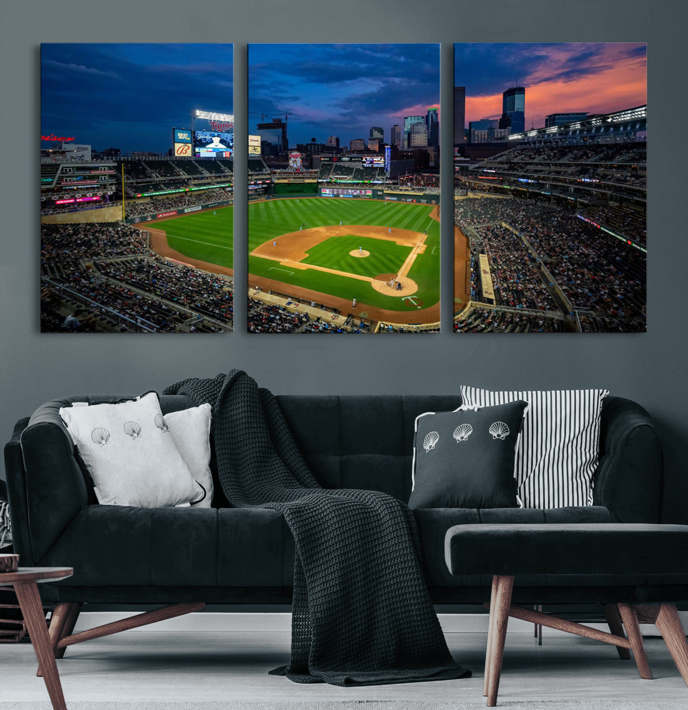 68222753-MGV-CV-60X30-3P-Baseball Stadium Wall Art – Panoramic Night Game Canvas Print, Sports Decor for Man Cave, Office, Bar, or Living Room