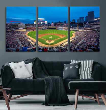77273035-MGV-CV-60X30-3P-Baseball Stadium Wall Art – Panoramic Evening Game Canvas Print, Sports Fan Decor for Man Cave, Office, Bar, or Living Room
