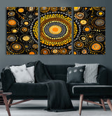 45478523-MGV-CV-36X24-Abstract Circle Wall Art – Bold Black and Gold Dot Painting Canvas Print, Modern Geometric Mandala Style Decor for Living Room or