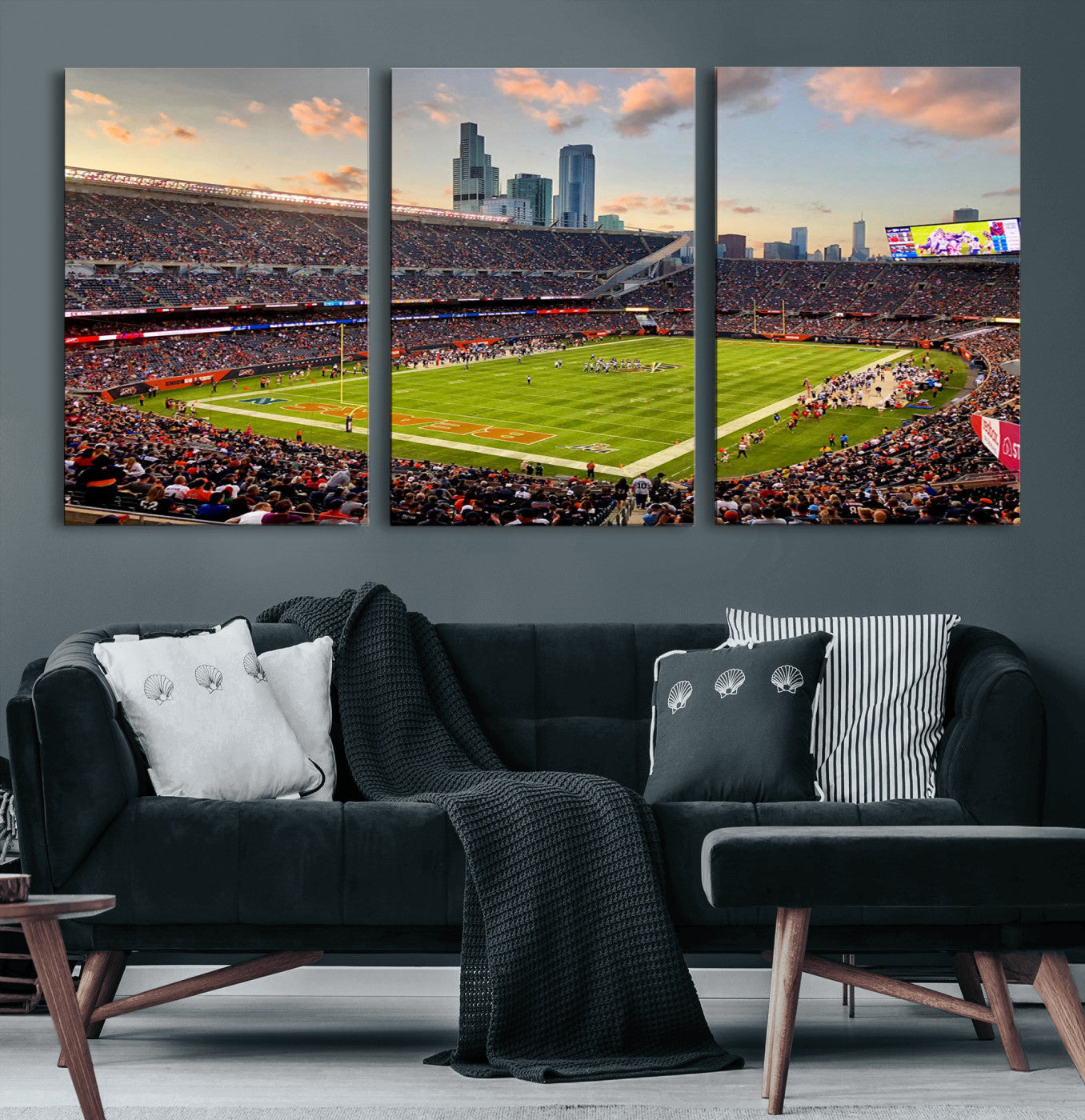 55377093-MGV-CV-60X30-3P-Soldier Field Wall Art – Panoramic Chicago Bears Football Stadium Canvas Print, Game Day Sports Decor for Man Cave, Bar, Office,