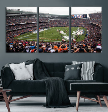 18347149-MGV-CV-60X30-3P-Soldier Field Wall Art – Chicago Bears Football Stadium Canvas Print, Game Day Sports Decor for Man Cave, Bar, Office, or Living