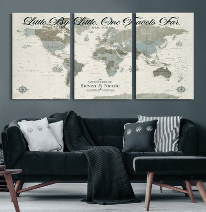 10693204-MGV-CV-36X24-Little By Little One Travels Far Tolkien Quote Blue Green World Map Adventure Wall Art Canvas Print Rustic Wanderlust Travel Decor