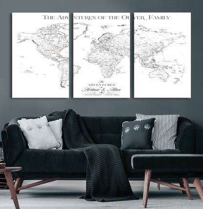 21029247-MGV-CV-36X24-Minimalist World Map Wall Art – Black and White Travel Adventure Print, Modern Family Travel Map Decor for Living Room, Bedroom,