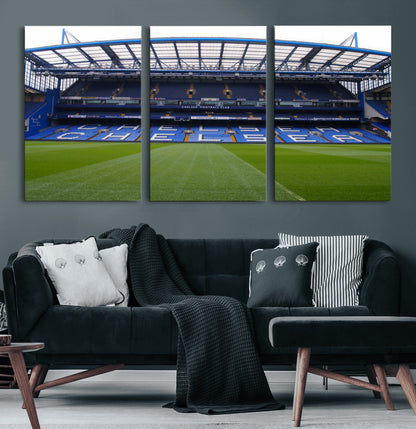 38616413CHELSA-MGV-CV-60X30-3P-Chelsea Stadium Wall Art – Panoramic Football Field Canvas Print, Game Day Sports Decor for Living Room, Office, or Man Cave