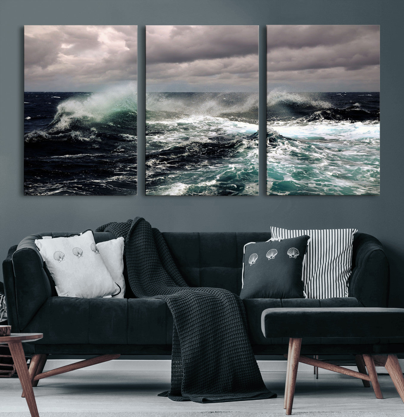 38622353-MGV-CV-36X24-Stormy Ocean Waves Canvas Wall Art – Framed Turbulent Sea Print, Large Nature Canvas for Coastal, Living Room, or Office Spaces