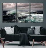38622353-MGV-CV-36X24-Ocean Wave Wall Art – Dramatic Seascape Canvas Print with Stormy Sky and Crashing Sea, Bold Coastal Photography for Living Room,