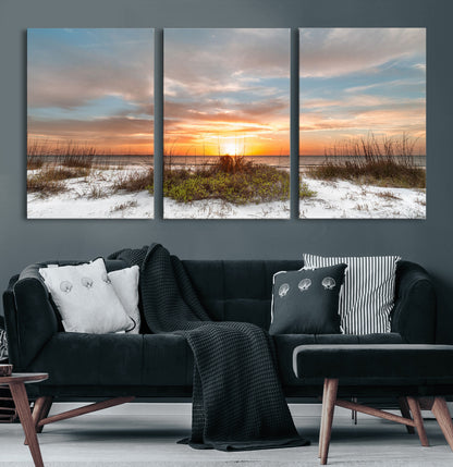 58266230-MGV-CV-36X24-Sunset Beach Canvas Wall Art – Coastal Ocean Landscape Print, Seaside Nature Art for Coastal Chic Decor, Living Room, Bedroom,