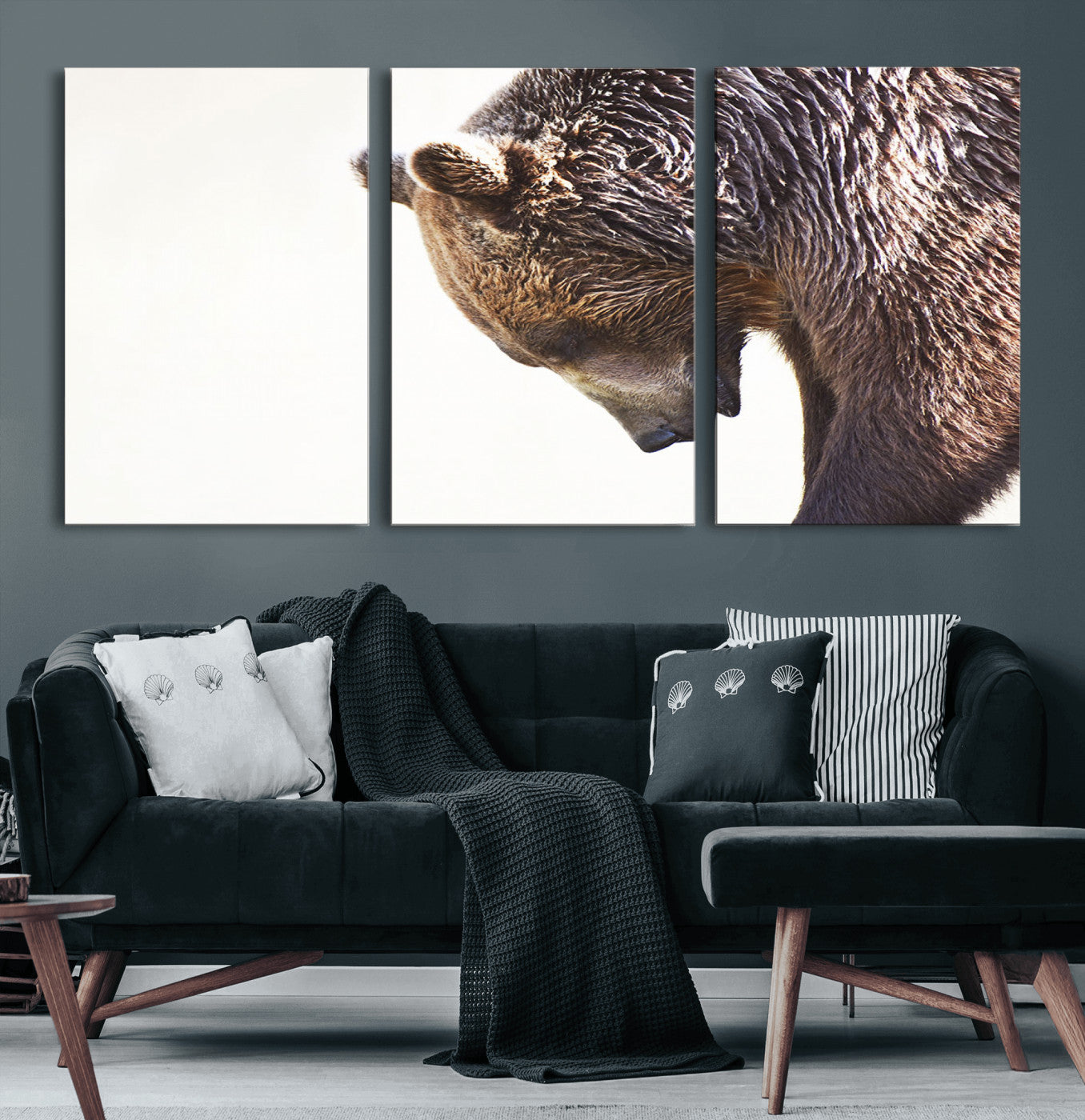 14405507-MGV-CV-60X30-3P-Bear Wall Art – Wildlife Canvas Print with Rustic Animal Portrait and Minimalist Background, Nature Inspired Photography for