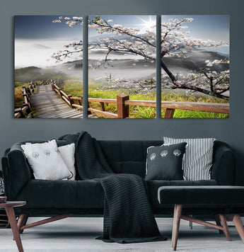 34632598CRY-MGV-CV-36X24-Sakura Cherry Blossom Pathway Canvas Wall Art – Tranquil Walk Through Blossoming Nature – Ready to Hang