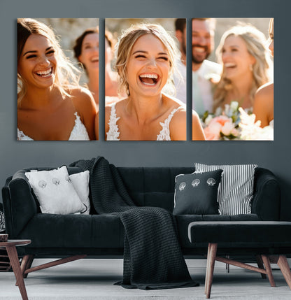 CSTM912-MGV-CV-60X30-3P-Framed Wedding Canvas Print - Custom Wall Art Keepsake for Couples, Elegant Home Decoration Gift, Create Your Own Photo Canvas