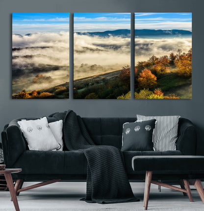 21551192-MGV-CV-60X30-3P-Landscape Wall Art – Autumn Mountain View Canvas Print, Scenic Nature Photography Decor for Bedroom, Living Room, Office, Cabin or