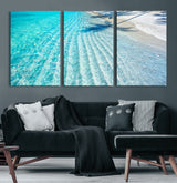 68127042-MGV-CV-60X30-3P-Beach Wall Art – Tropical Ocean Canvas Print, Clear Water and White Sand Photography Decor for Bedroom, Living Room, Office,