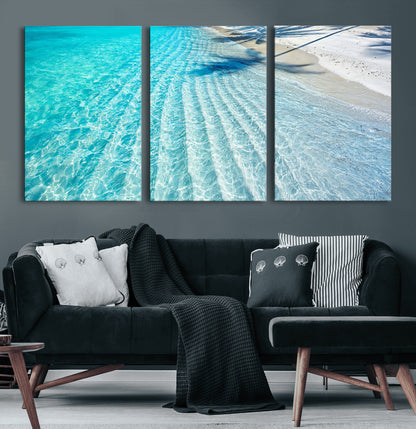 68127042-MGV-CV-60X30-3P-Beach Wall Art – Tropical Ocean Canvas Print, Clear Water and White Sand Photography Decor for Bedroom, Living Room, Office,