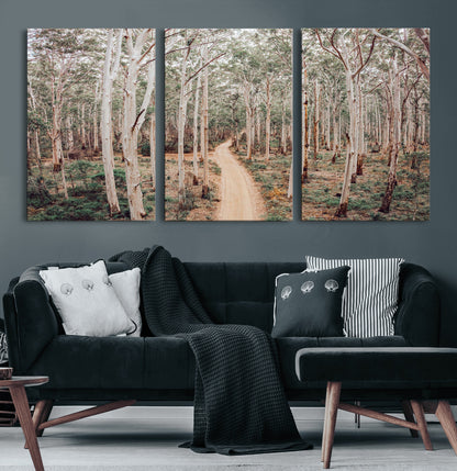 24760563-MGV-CV-60X30-3P-Forest Wall Art – Tranquil Woodland Path Canvas Print, Scenic Nature Photography Decor for Bedroom, Living Room, Office, Cabin or