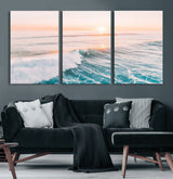 34064591-MGV-CV-36X24-Surfing Wall Art – Sunset Ocean Wave Canvas Print, Surfer Riding Sea Photography Decor for Bedroom, Living Room, Office, Coastal