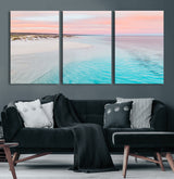 41613614-MGV-CV-60X30-3P-Beach Sunset Wall Art – Pastel Ocean Canvas Print, Turquoise Water and Pink Sky Photography Decor for Bedroom, Living Room, Office