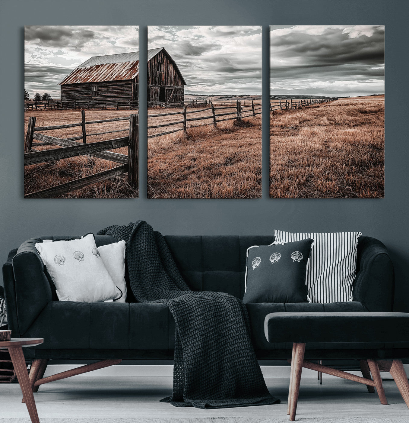 70676381-MGV-CV-36X24-Rustic Barn Wall Art – Weathered Farmhouse Canvas Print, Country Landscape Photography Decor for Bedroom, Living Room, Office,