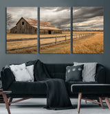21991117-MGV-CV-36X24-Rustic Barn Wall Art – Weathered Farmhouse Canvas Print, Stormy Sky and Golden Field Photography Decor for Bedroom, Living Room,