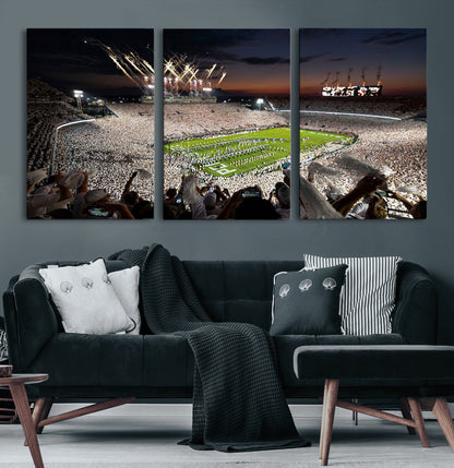 11221988-MGV-CV-36X24-Football Stadium Wall Art – Game Day Crowd with Fireworks, Sports Fan Photography Print, Stadium Decor for Man Cave, Bar, or