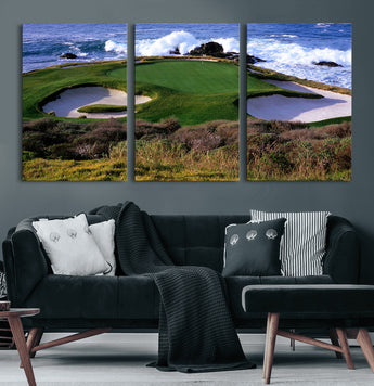 22776914-MGV-CV-36X24-Golf Course Wall Art – Oceanfront Green Canvas Print, Coastal Pebble Beach Photography Sports Decor for Living Room, Office, Man