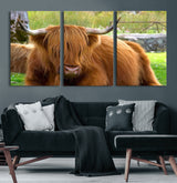 68411138-MGV-CV-60X30-3P-Farmhouse Wall Art – Highland Cow Canvas Print, Rustic Country Cattle Photography Decor for Bedroom, Living Room, Office, Ranch,