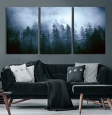 93439624-MGV-CV-60X30-3P-Forest Wall Art – Misty Pine Trees Canvas Print, Moody Nature Photography Decor for Bedroom, Living Room, Office, Cabin, Lodge or
