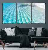 46233906-MGV-CV-60X30-3P-Coastal Wall Art – Turquoise Ocean Waves and White Sand Canvas Print, Tropical Beach Photography Decor for Bedroom, Living Room,