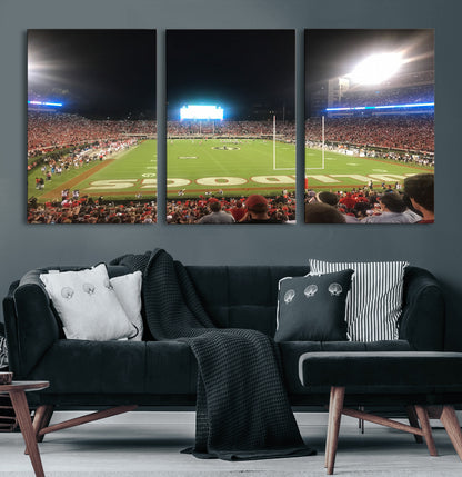 16230786-MGV-CV-60X30-3P-Sanford Stadium Wall Art – Georgia Bulldogs Football Night Game Canvas Print, College Sports Decor for Man Cave, Bar, Office, or