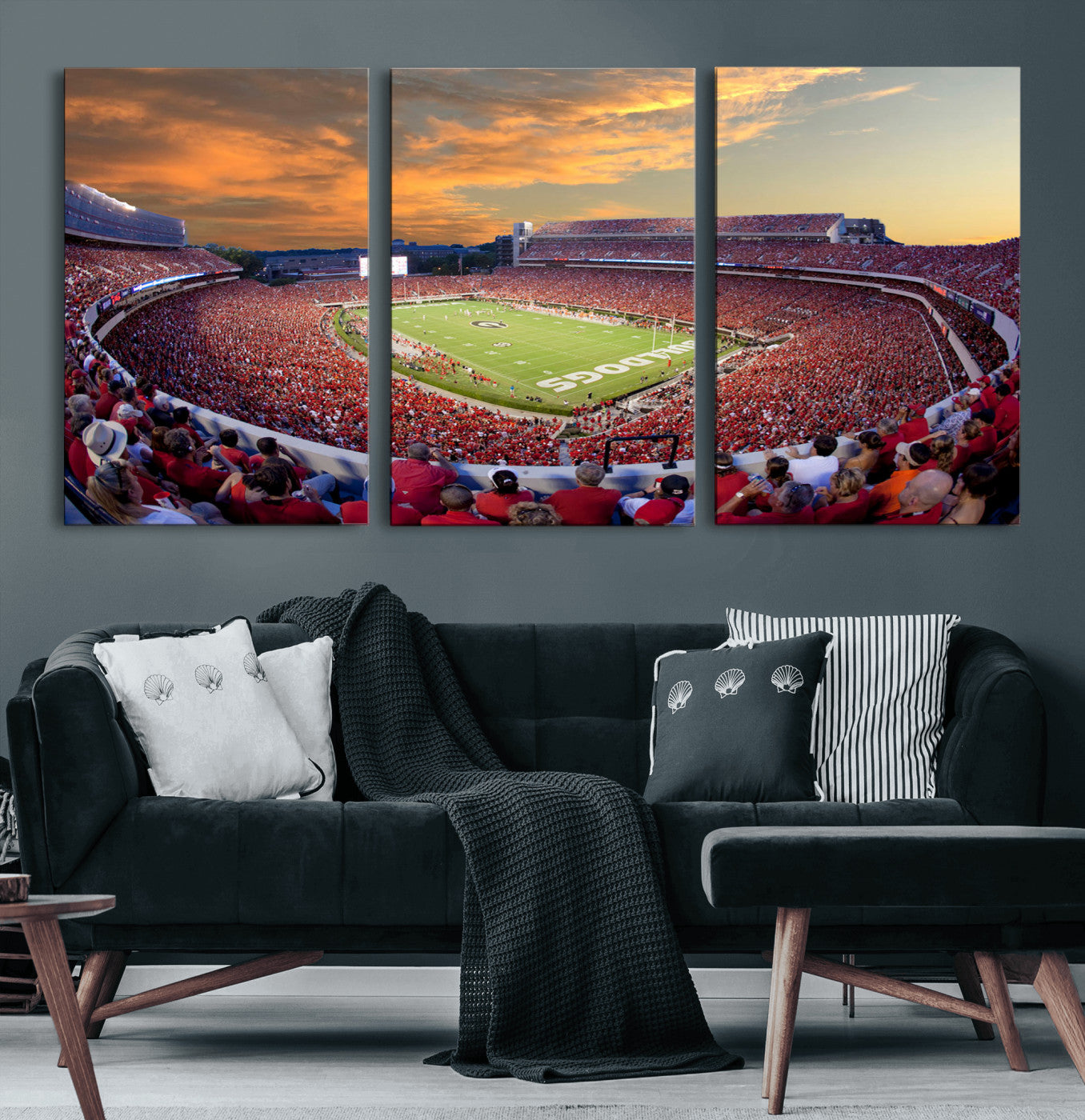 73680988-MGV-CV-60X30-3P-Sanford Stadium Wall Art – Georgia Bulldogs Football Sunset Game Canvas Print, College Sports Decor for Man Cave, Bar, Office, or