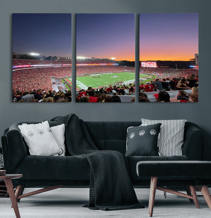 25139565-MGV-CV-60X30-3P-Sanford Stadium Wall Art – Georgia Bulldogs Football Sunset Panorama Canvas Print, College Game Day Decor for Man Cave, Bar, or