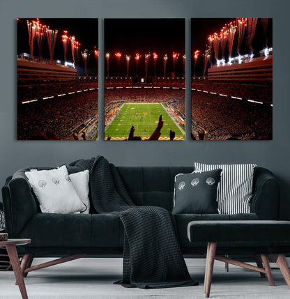 73358115-MGV-CV-60X30-3P-Tennessee Volunteers Wall Art – Neyland Stadium Fireworks Night Game Canvas Print, Vols Football Checkerboard Endzone Sports Decor