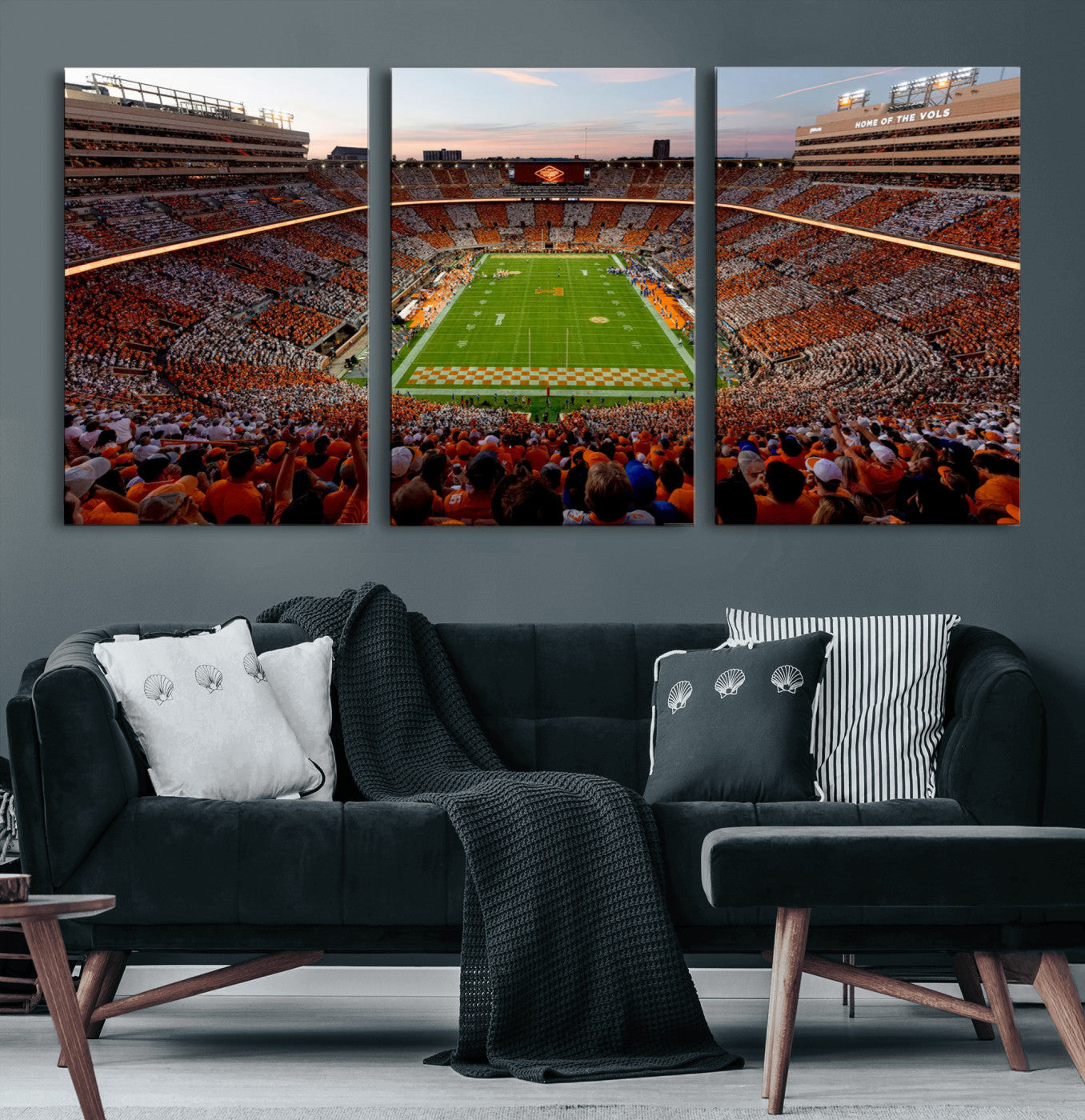 37160229-MGV-CV-60X30-3P-Tennessee Volunteers Wall Art – Neyland Stadium Sunset Checkerboard Game Canvas Print, Vols Football Panorama Sports Decor