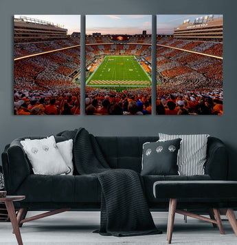 37160229-MGV-CV-60X30-3P-Neyland Stadium Wall Art – Panoramic Tennessee Volunteers Sunset Canvas Print, Checkerboard Crowd Football Game Day Decor for