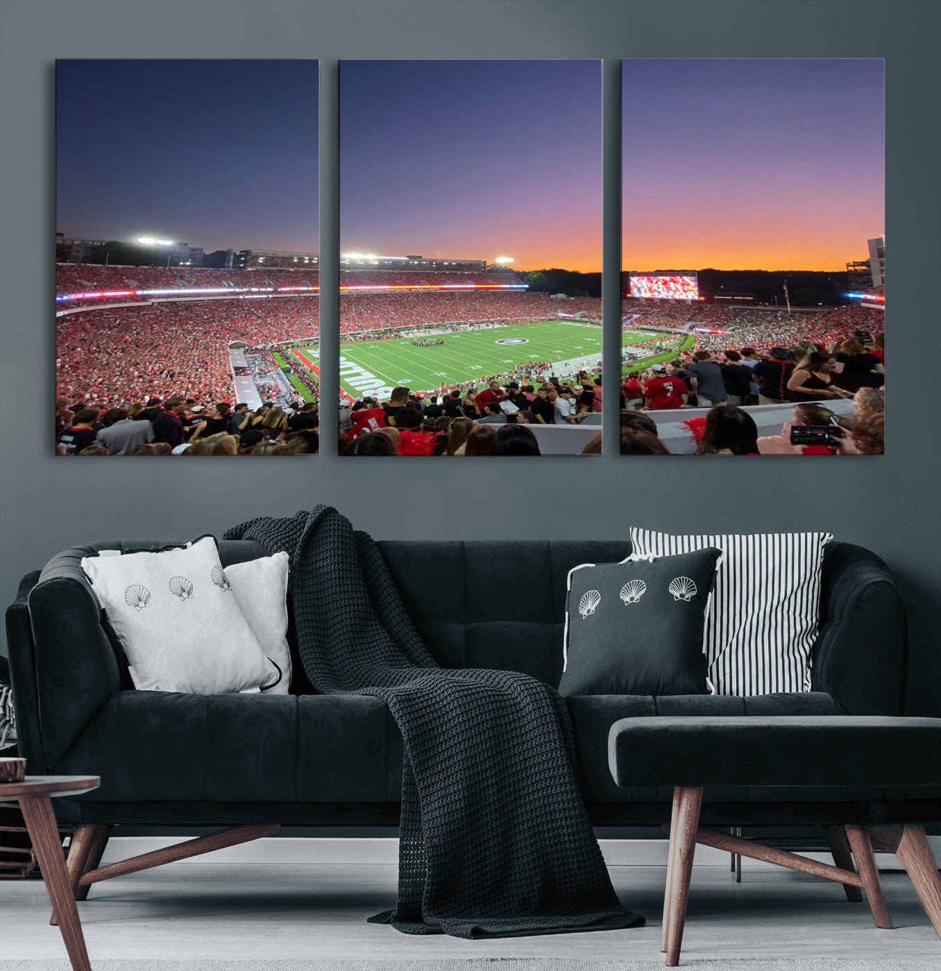 25139565-MGV-CV-36X24-Sanford Stadium Wall Art – Panoramic Georgia Bulldogs Sunset Football Game Canvas Print, Red Crowd Sports Decor for Office, Man
