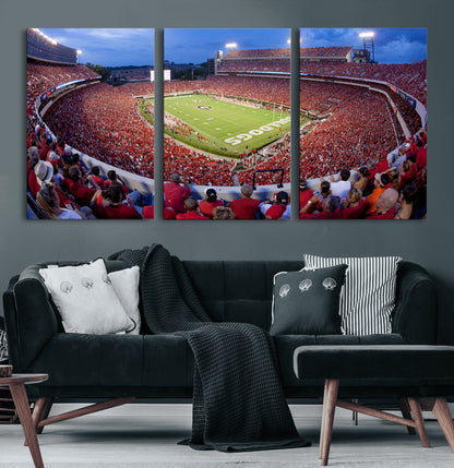 10244378-MGV-CV-60X30-3P-Sanford Stadium Wall Art – Panoramic Georgia Bulldogs Day Game Football Canvas Print, Game Day Crowd Sports Decor for Office, Man
